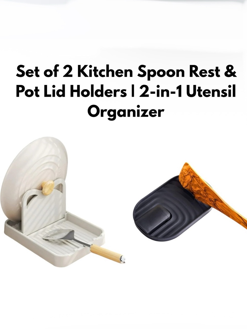 Set of 2 Kitchen Spoon Rest & Pot Lid Holders | 2-in-1 Utensil Organizer Set 🍳✨